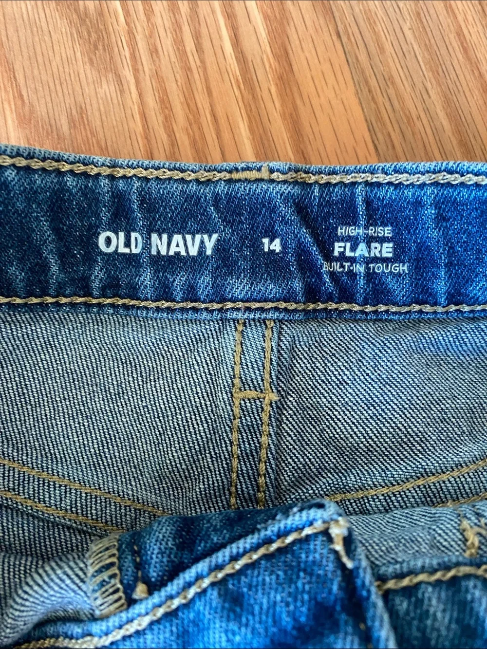 Girl’s Blue High Rise Flare Jeans with Front Flap Pockets by Old Navy-14 Denim